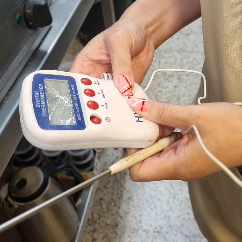 probe thermometer in working kitchen